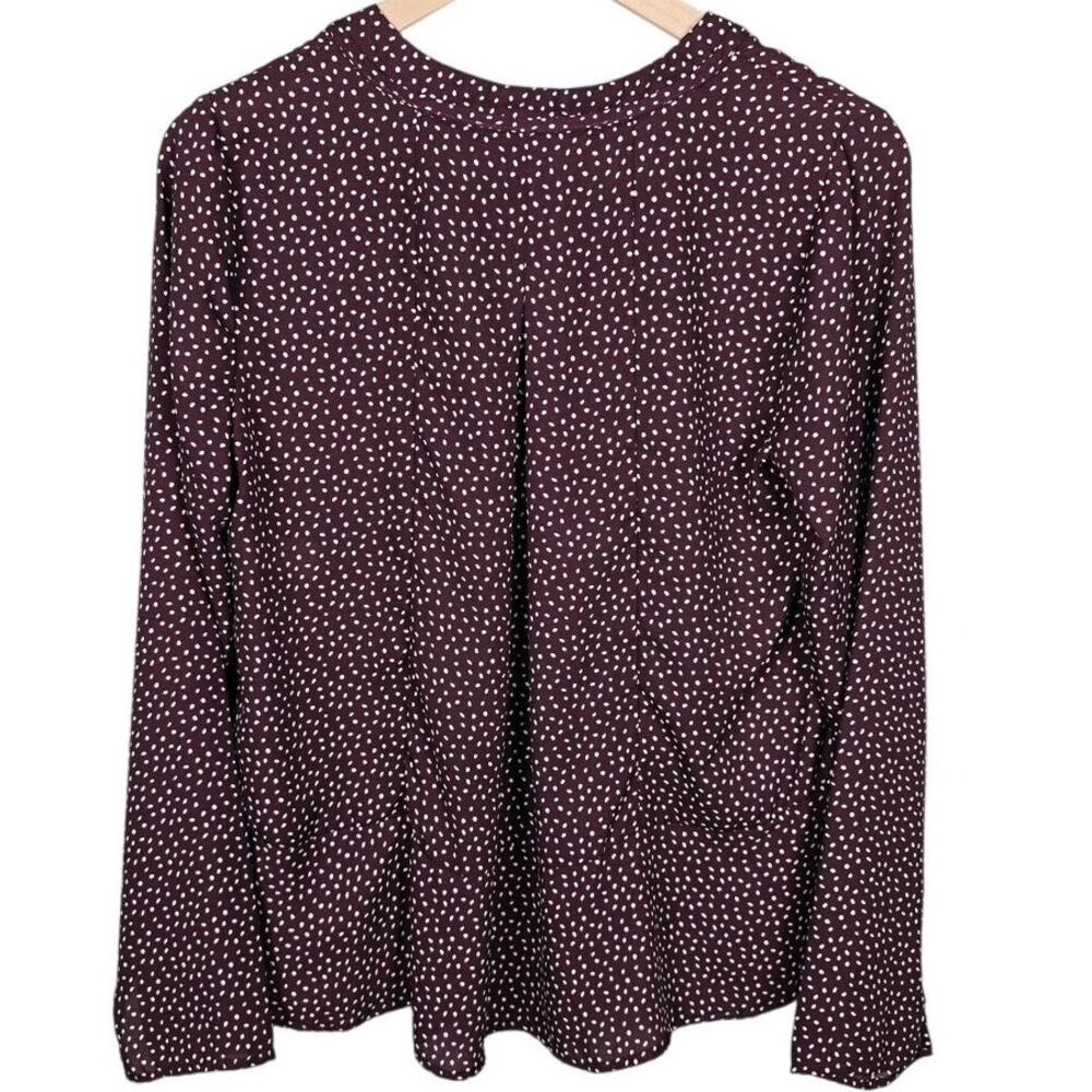 Bobeau Plum Polka Dot Peasant Blouse Tie Neck Boho Top Size XS - Picture 2 of 5